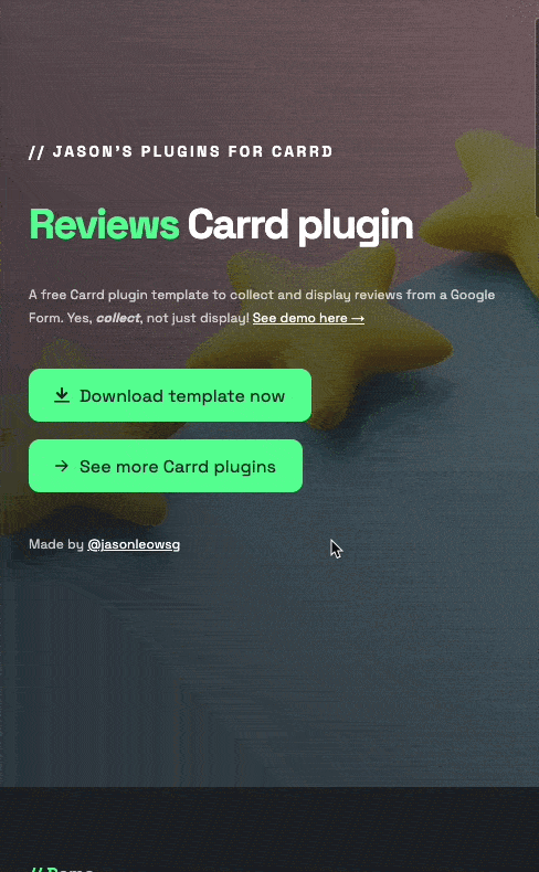 Screen recording of reviews Carrd plugin