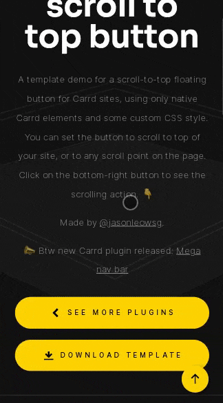 Screen recording of scroll-to-top floating button Carrd plugin