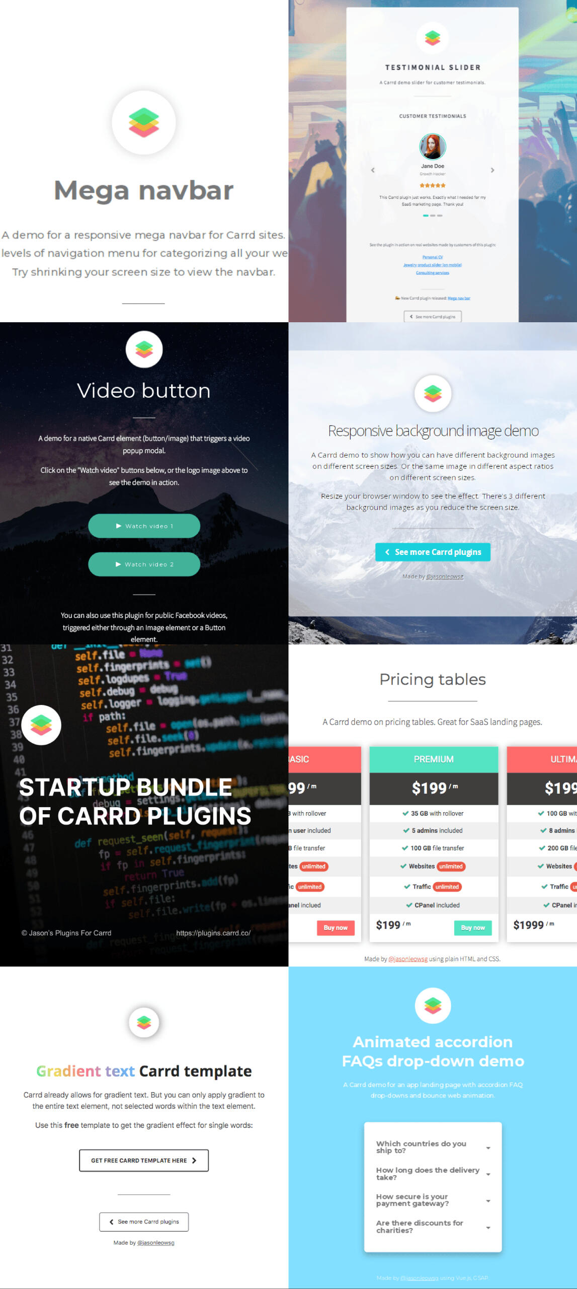 Screenshot of startup bundle of Carrd plugins