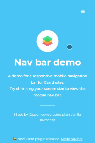 Screen recording of responsive mobile navbar Carrd plugin