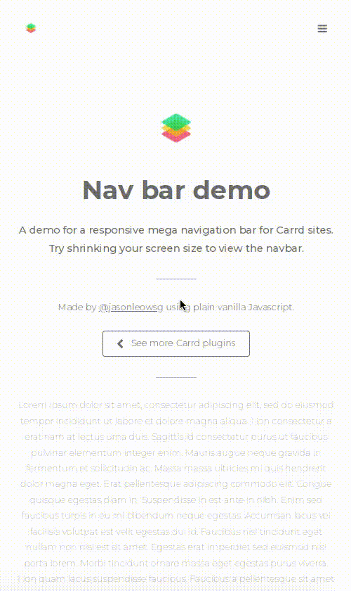 Screen recording of responsive mega navbar Carrd plugin