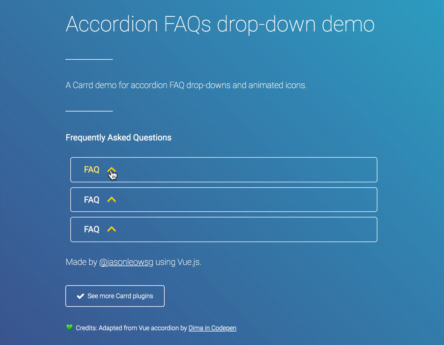 Screen recording of accordion FAQs drop-down Carrd plugin