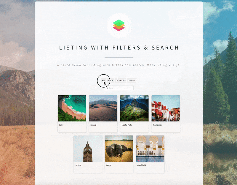Screen recording of listings with filters & search Carrd plugin