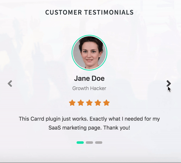 Screen recording of testimonial slider Carrd plugin