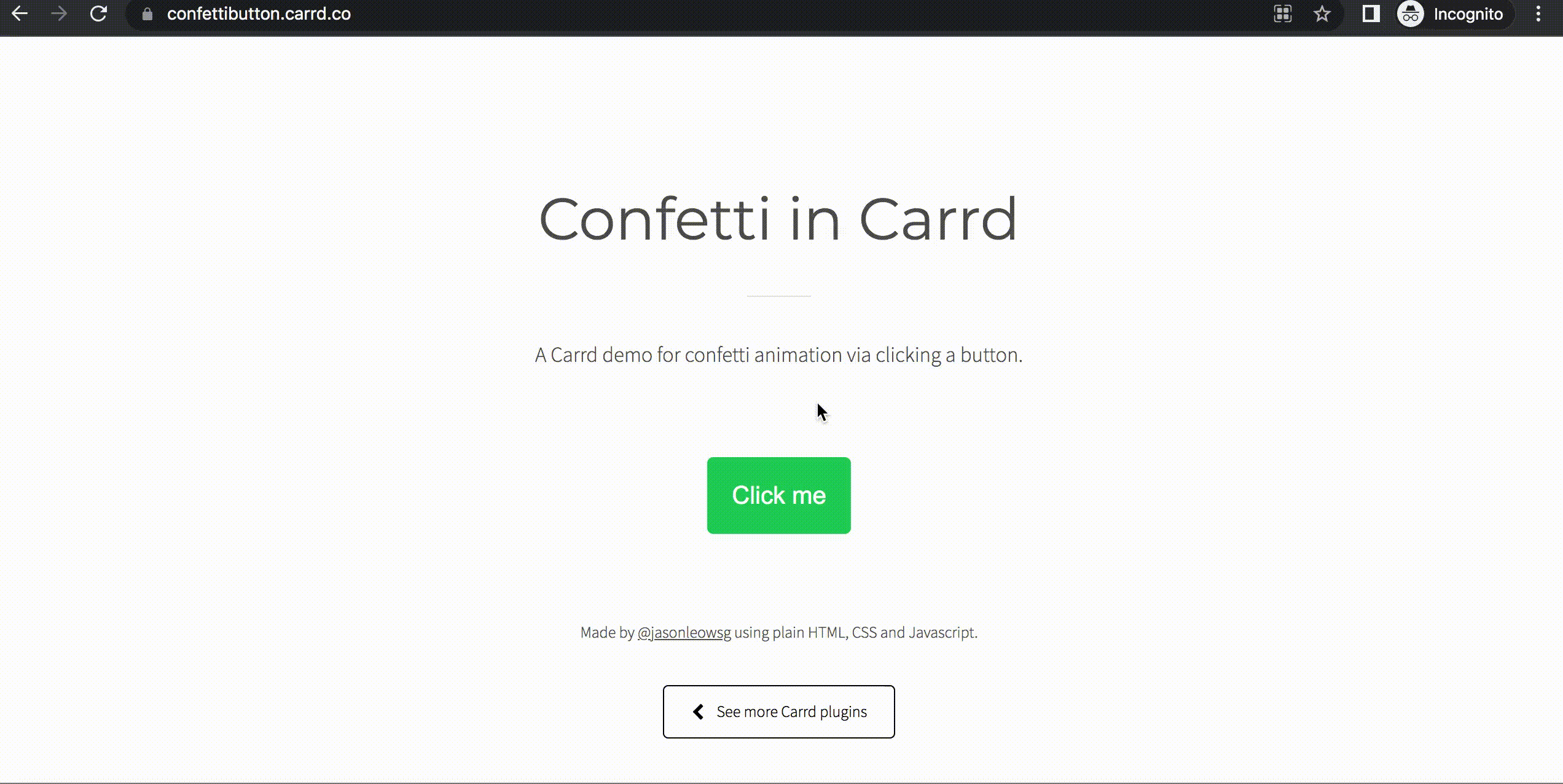 Screen recording of confetti button Carrd plugin