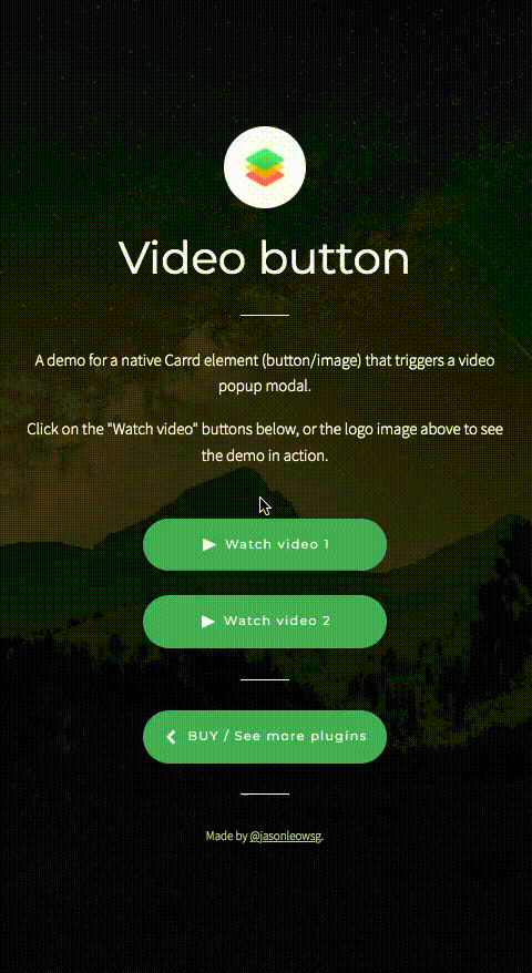 Screen recording of video button Carrd plugin