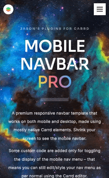 Screen recording of mobile navbar pro Carrd plugin