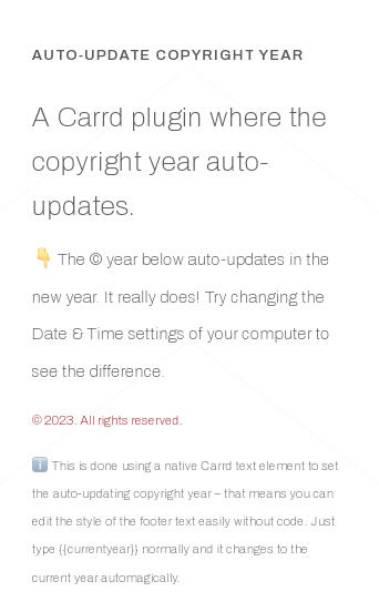 Screen recording of copyright year Carrd plugin
