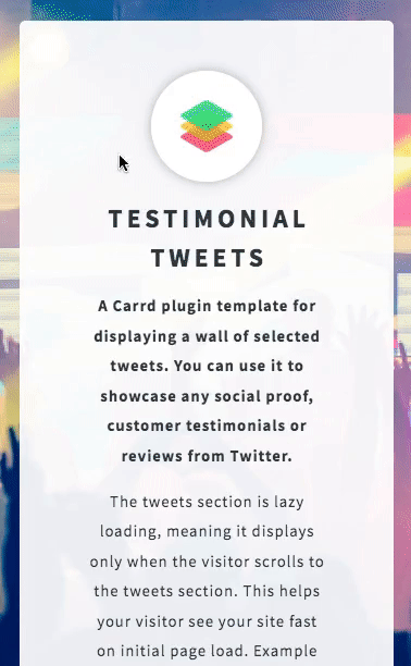 Screen recording of the testimonial tweets demo site.