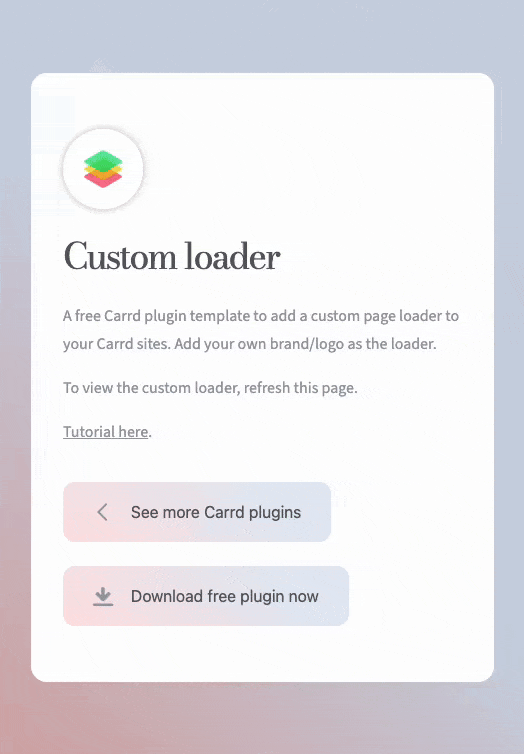 Screen recording of custom loader Carrd plugin template