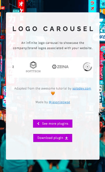 Screen recording of an infinite logo carousel slider Carrd plugin