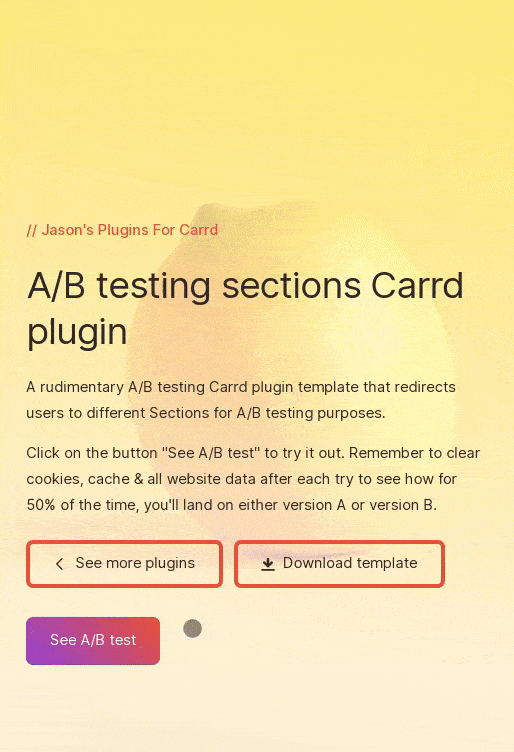 Screenshot of A/B testing sections Carrd plugin