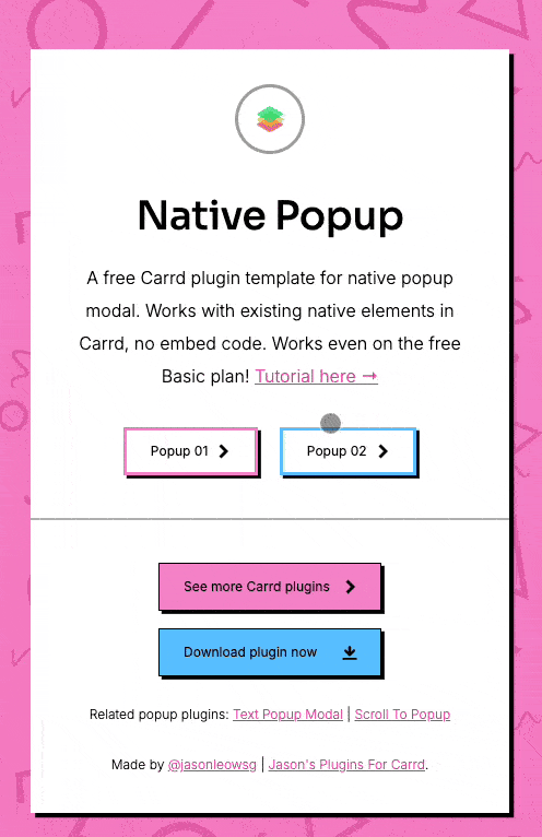 Screen recording of native popup Carrd plugin template