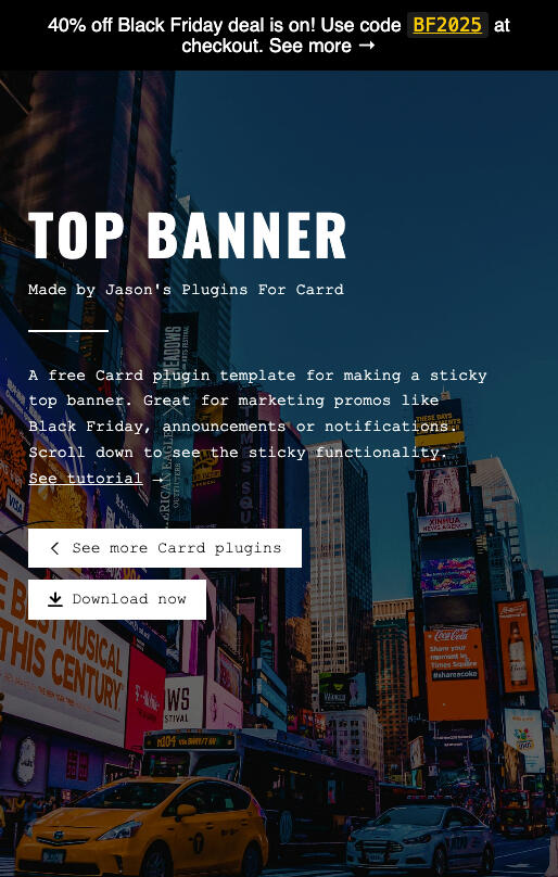 Screenshot of top banner Carrd plugin template