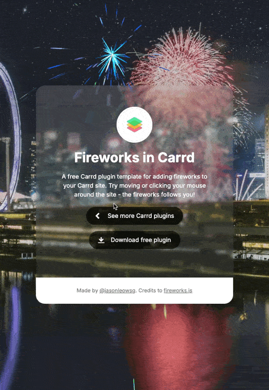Screen recording of fireworks Carrd plugin template