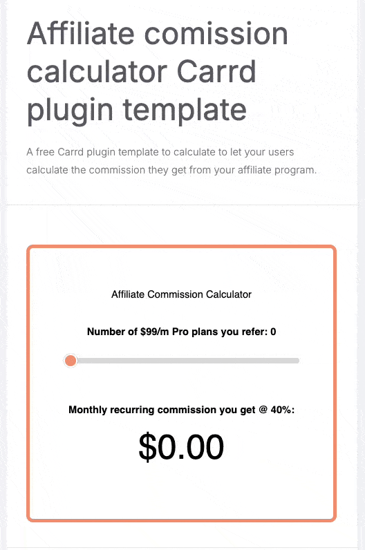 Screen recording of commission calculator Carrd plugin template