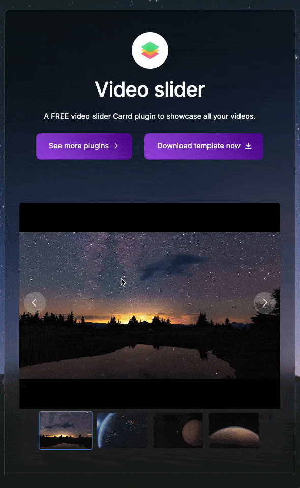 Screenshot of video slider plugin Carrd template
