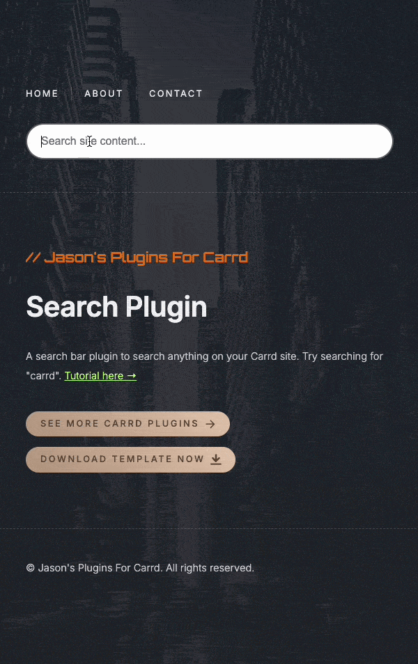Screenshot of search plugin Carrd template